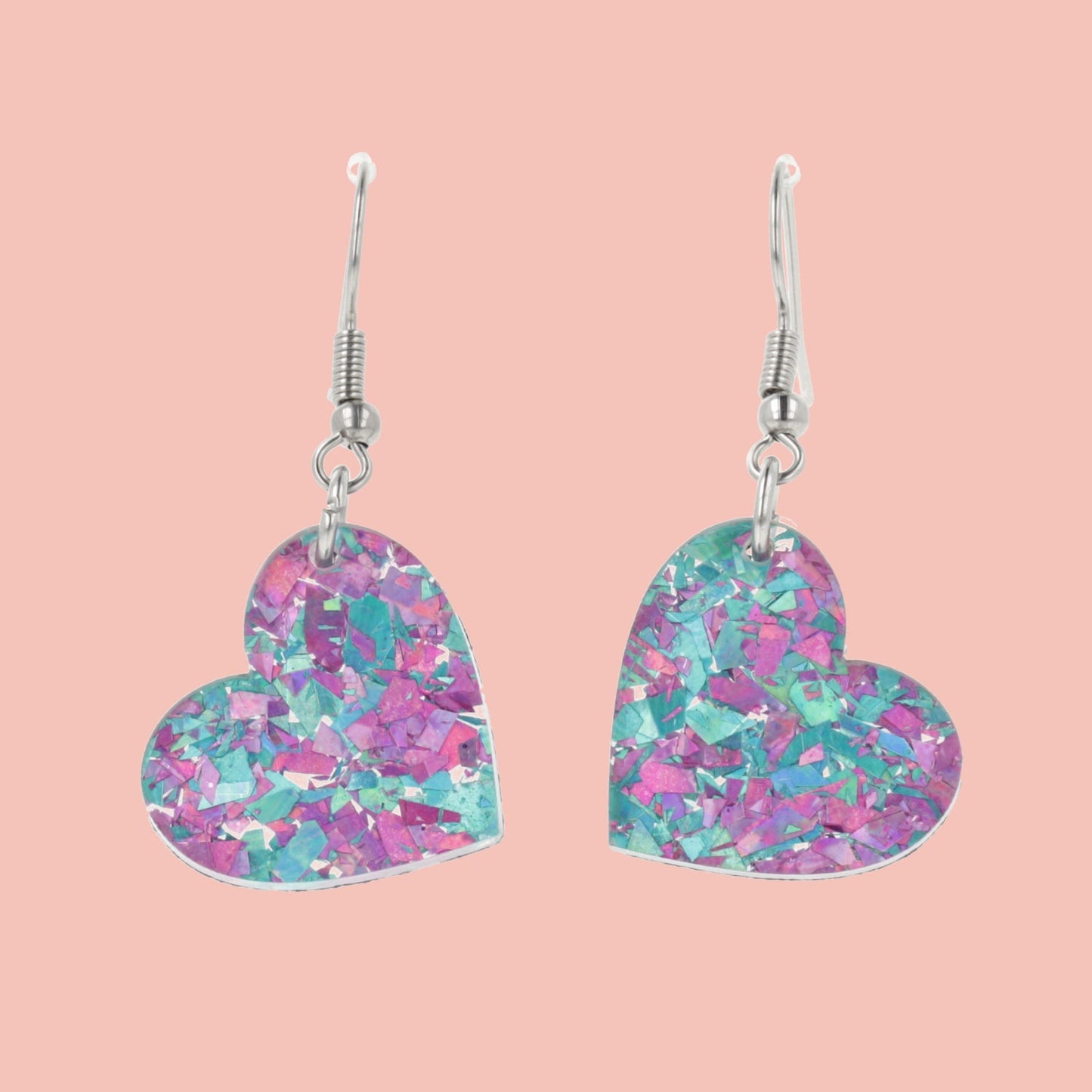 Pink & Blue Confetti Heart Earrings